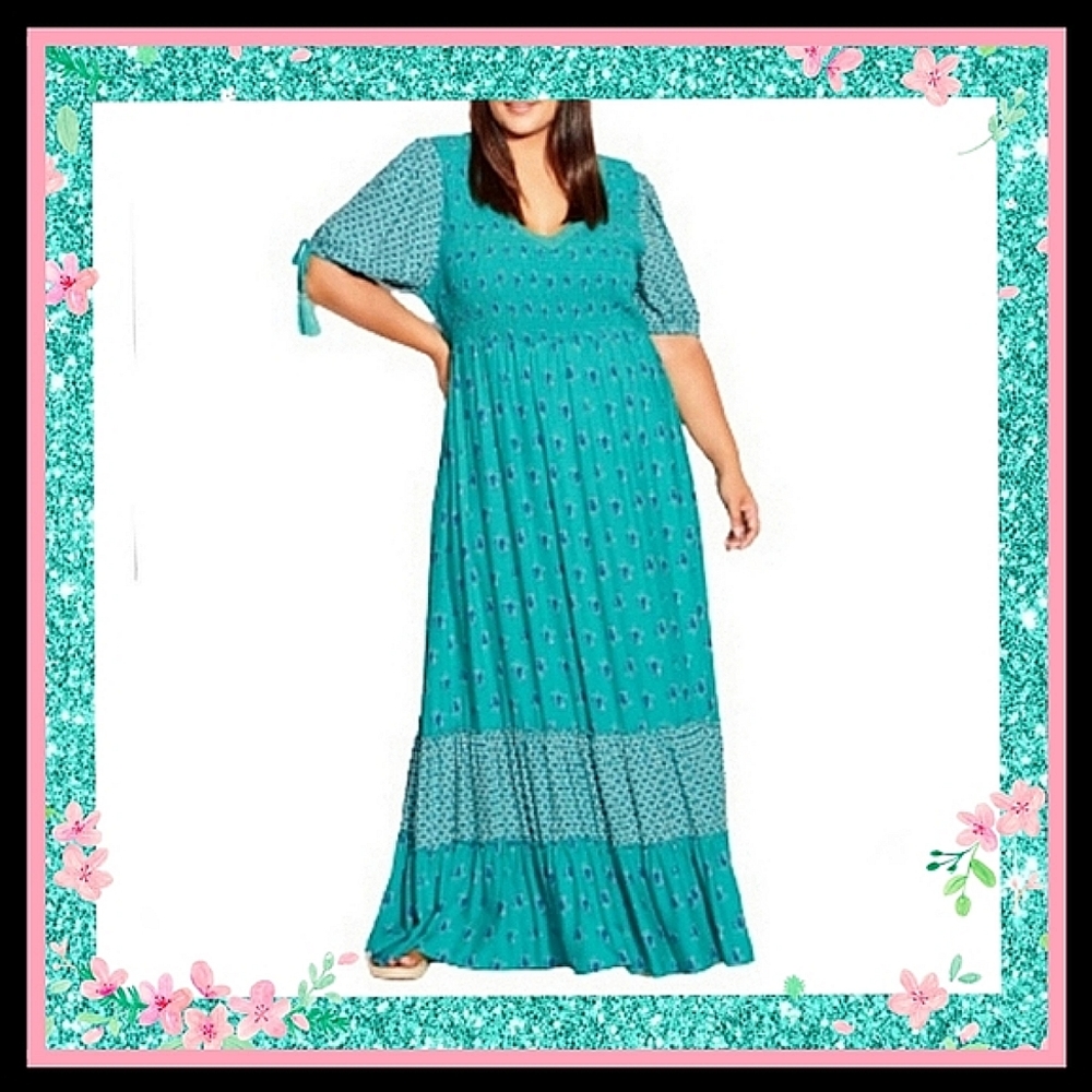 BOHO ☆ GYPSY ☆ TEAL ☆  TASSLE TRIM ☆ MAXI DRESS ☆ 3x [22/24] ☆ NWT